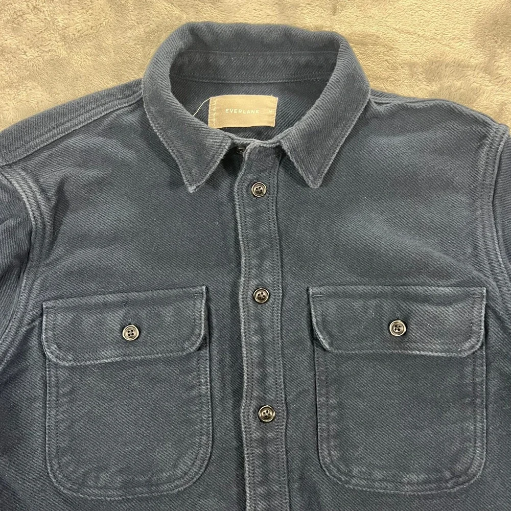 EVERLANE Shirt Jacket Mens Medium Navy Blue Cotton Flannel Shacket Twill Cotton